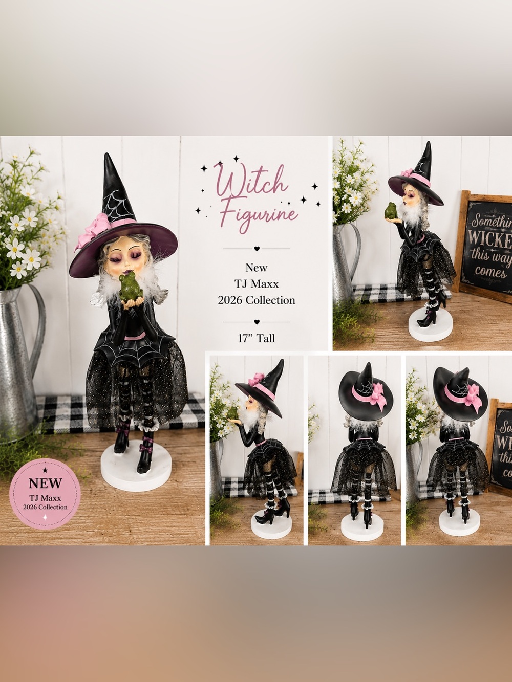 NWT TJ Maxx 2026 Witch Figurine Holding Frog Halloween Decor 17”